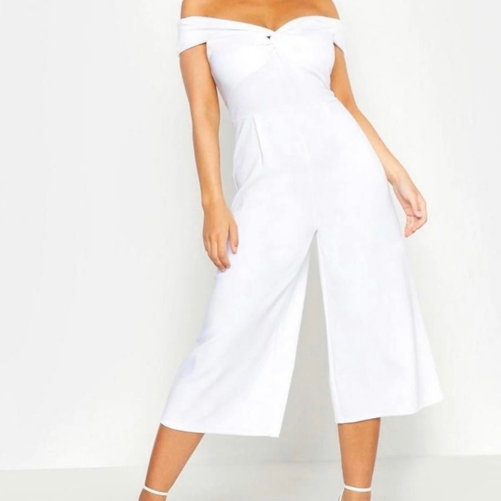 Petite Twist Front Bardot Culotte Jumpsuit